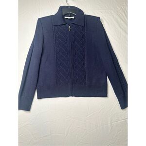 Gorgeous St. John Collection Navy Ribbed Full Zipper Cardigan, Size 6